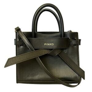 Pinko Crossbody Bag Mini Backpack - Black Leather Bow Tie Convertible Satchel